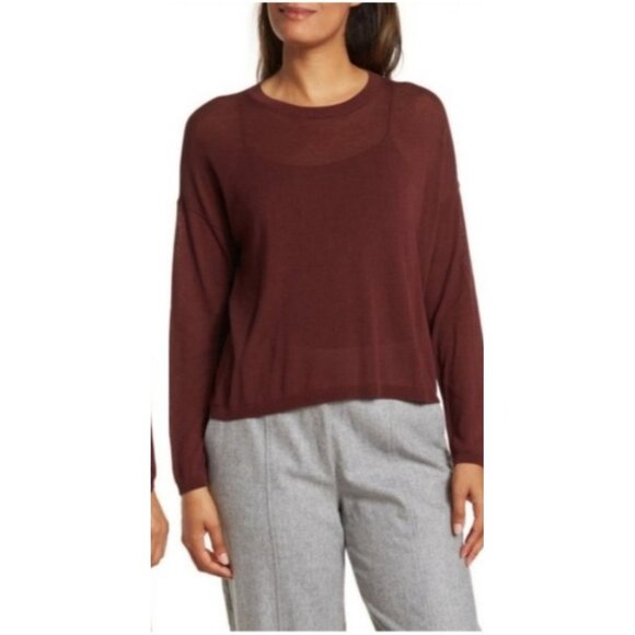 Eileen Fisher Tencel Knit Boxy Size Large Long Sleeve Crewneck Top NWT Light Wei - Picture 1 of 9